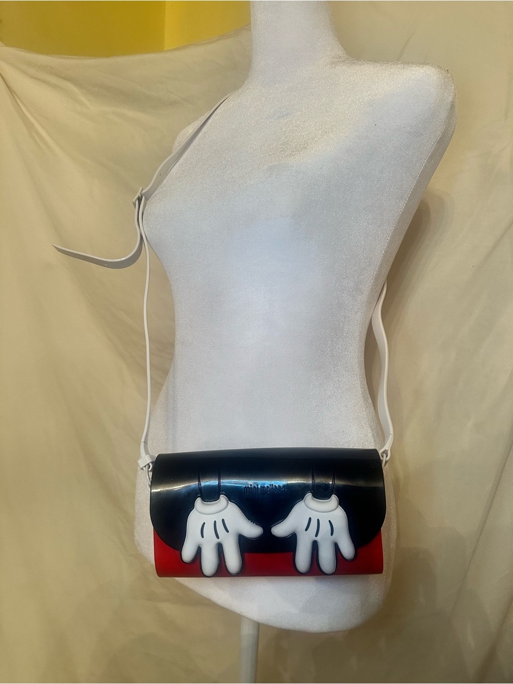 NWOT Mini Melissa Black & Red Crossbody with White Glove Appliqué Collectable